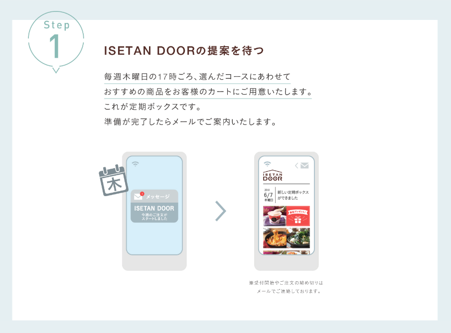 定期宅配の注文は毎週木曜日17時頃選んだコースに合わせてご用意